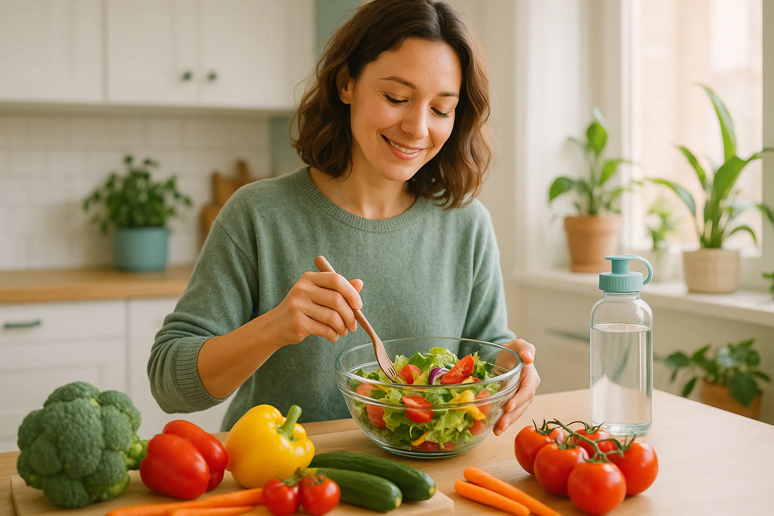 Layout from the health age calculator summarizing lifestyle inputs and a health score, with highlighted areas to improve and tips you can apply right away.