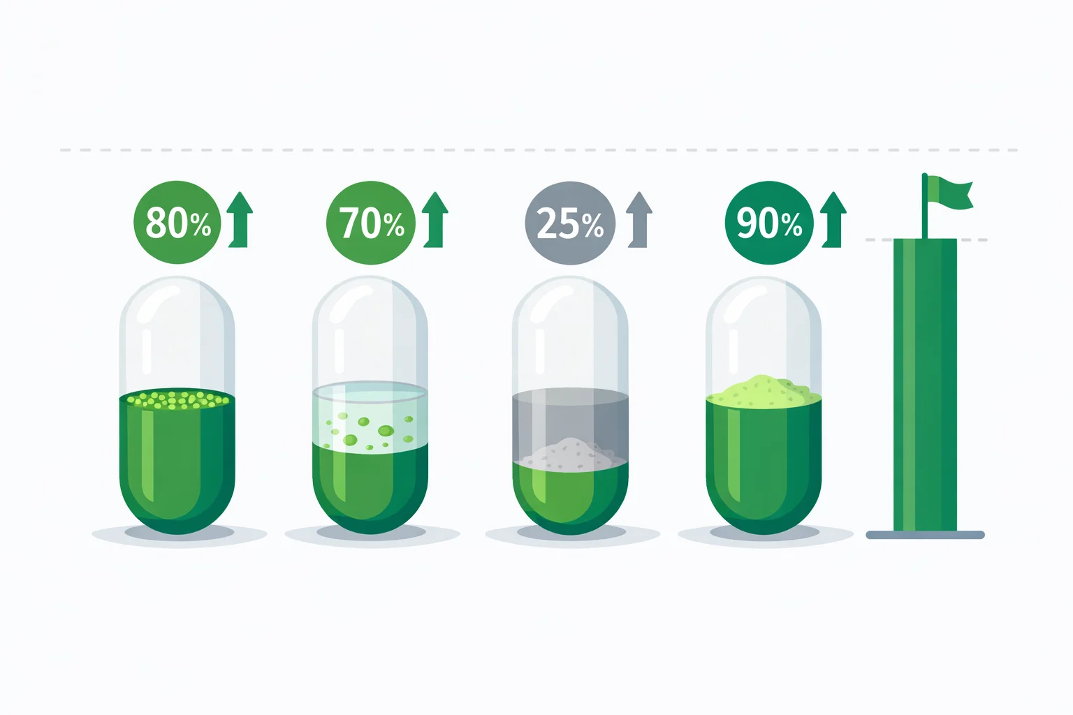 Illustration comparing elemental magnesium yield from glycinate, citrate, oxide and threonate capsules, with absorption rates and the 350 mg supplement limit