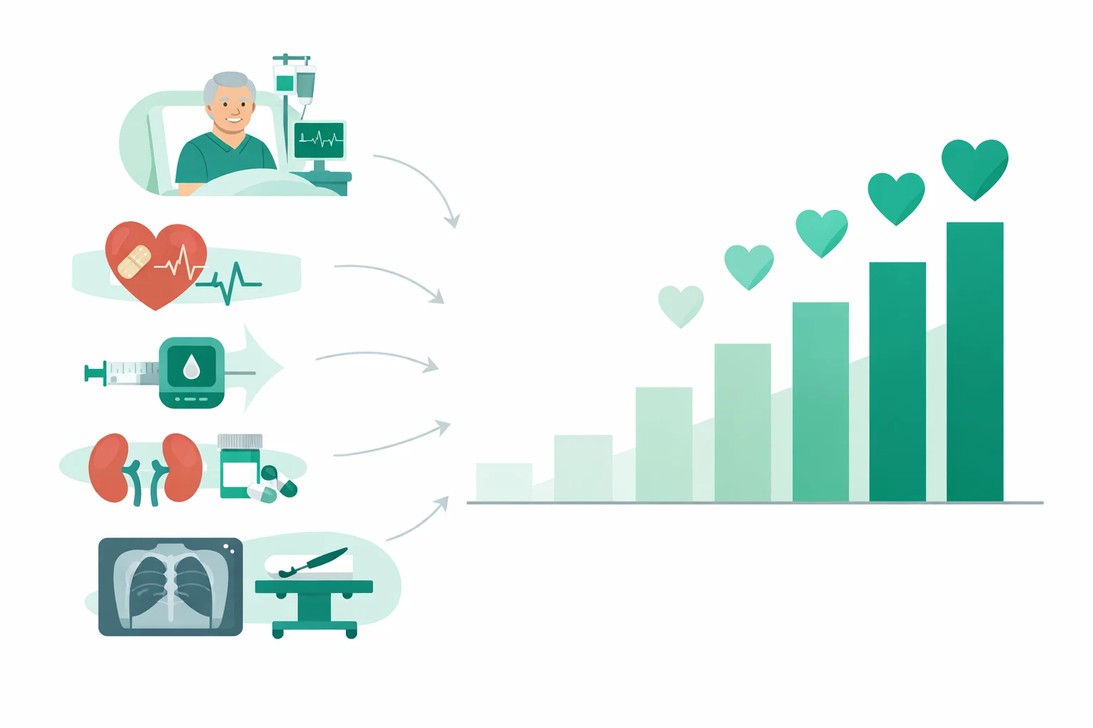 Clinical illustration mapping the six Revised Cardiac Risk Index predictors to 30-day major adverse cardiac event rates after elective noncardiac surgery