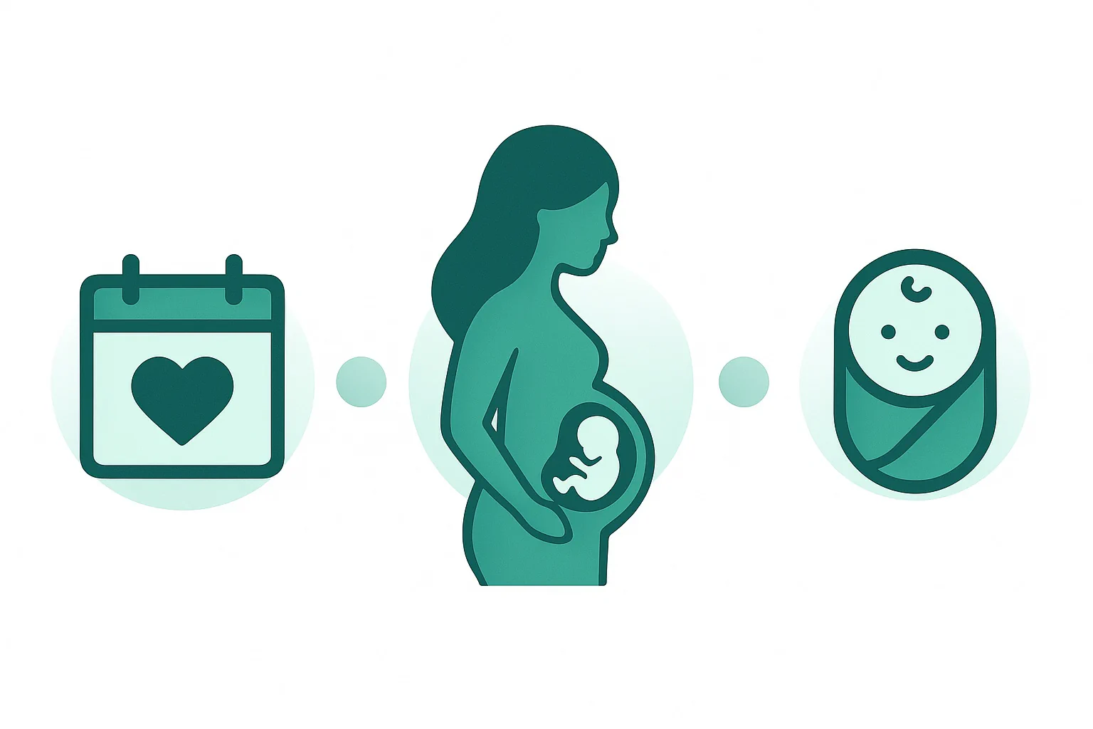 A clean trimester calculator view with inputs for LMP, due date, and ultrasound plus results showing your current trimester and the start and end dates.